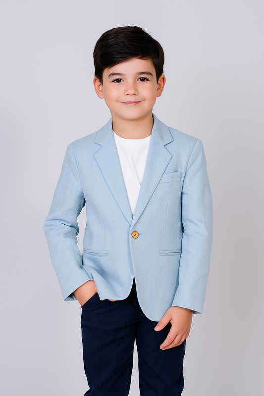 Boys Sky Blue Textured Blazer