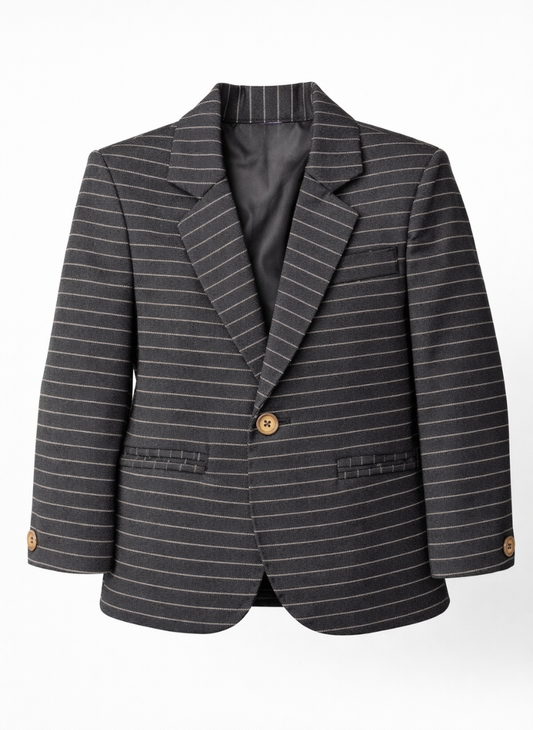 Boys Black Pinstripe Summer-Friendly Thin Blazer