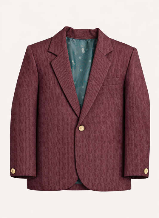 Boys Maroon Patterned Thin Blazer