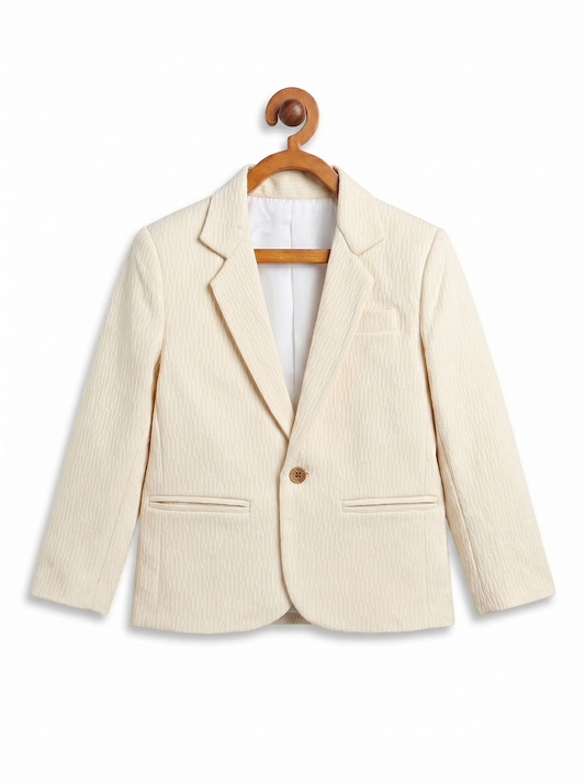 Boys Cream Textured Thin Blazer