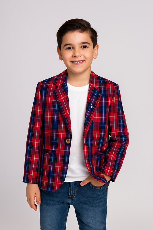 Boys Red Blue Plaid Blazer