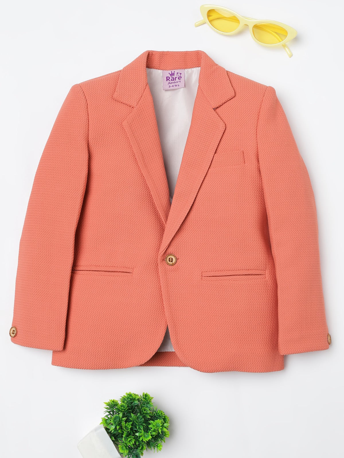Boys Peach Textured Blazer