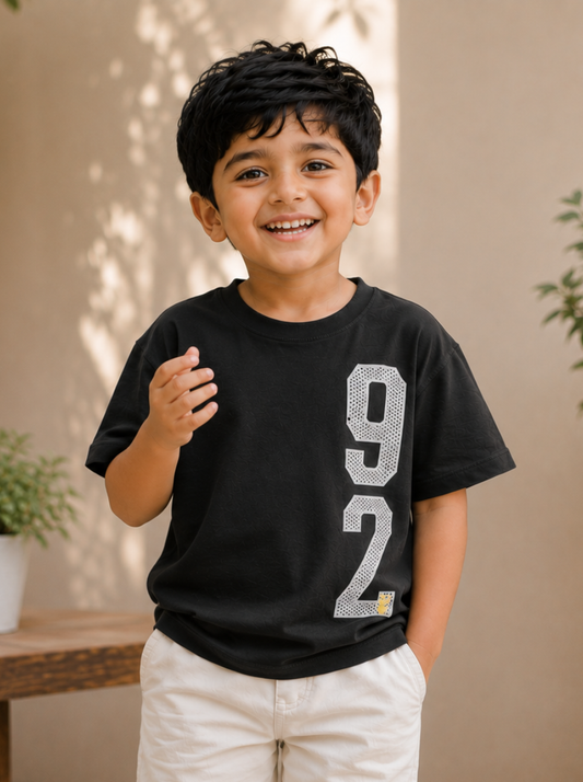 Boys Graphic Printed Drop-Shoulder Cotton T-Shirt - Navy Blue
