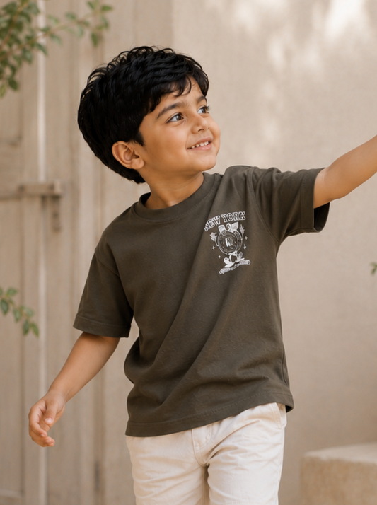 Boys GraphicBack Printed Drop-Shoulder Cotton T-Shirt - Grey