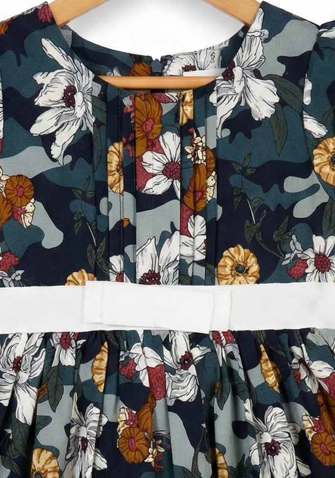 Girls Multiclour Printed Cotton Dress with Flutter Sleeves