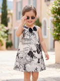 Girls Black & White Floral Print Halter Neck Cotton Dress
