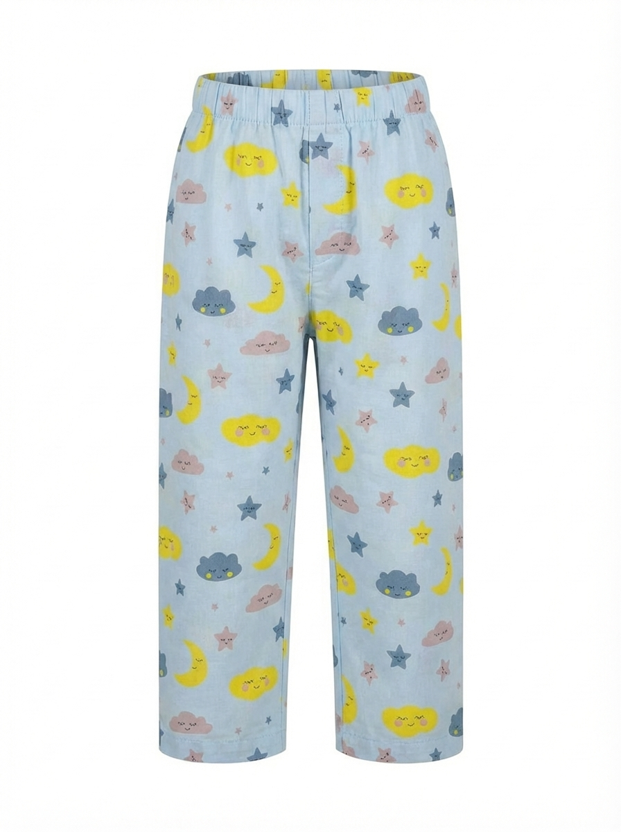 Cloud & Moon Print Night Suit - Blue