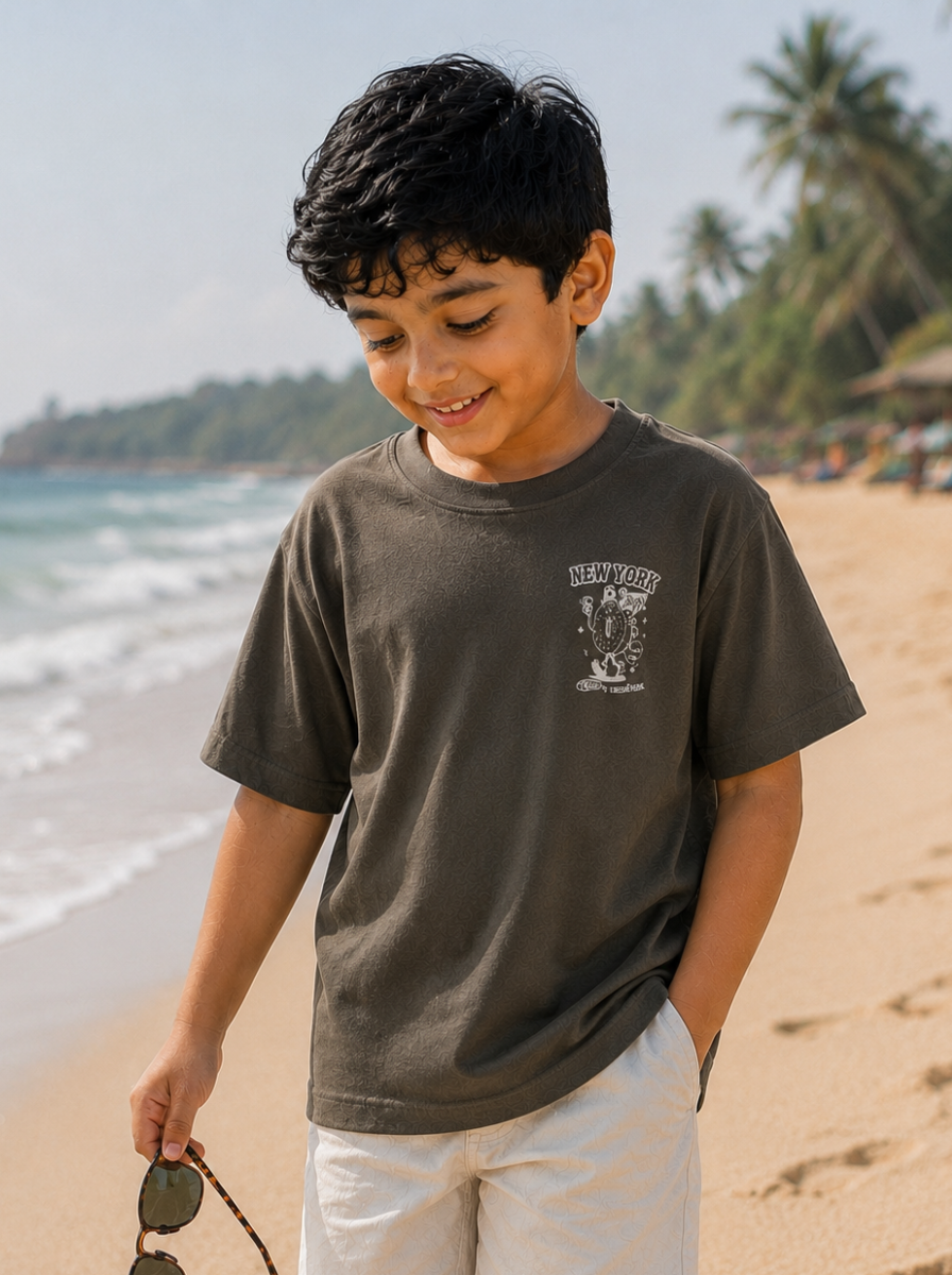 Boys GraphicBack Printed Drop-Shoulder Cotton T-Shirt - Grey