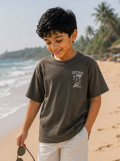 Boys GraphicBack Printed Drop-Shoulder Cotton T-Shirt - Grey
