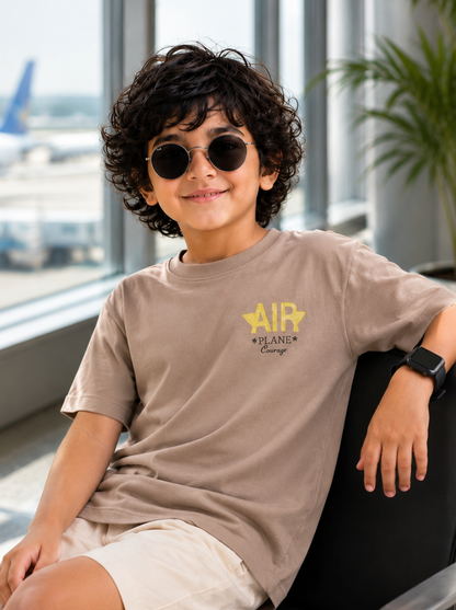 Boys Graphic Back Printed Drop-Shoulder Cotton T-Shirt - Coffee Brown