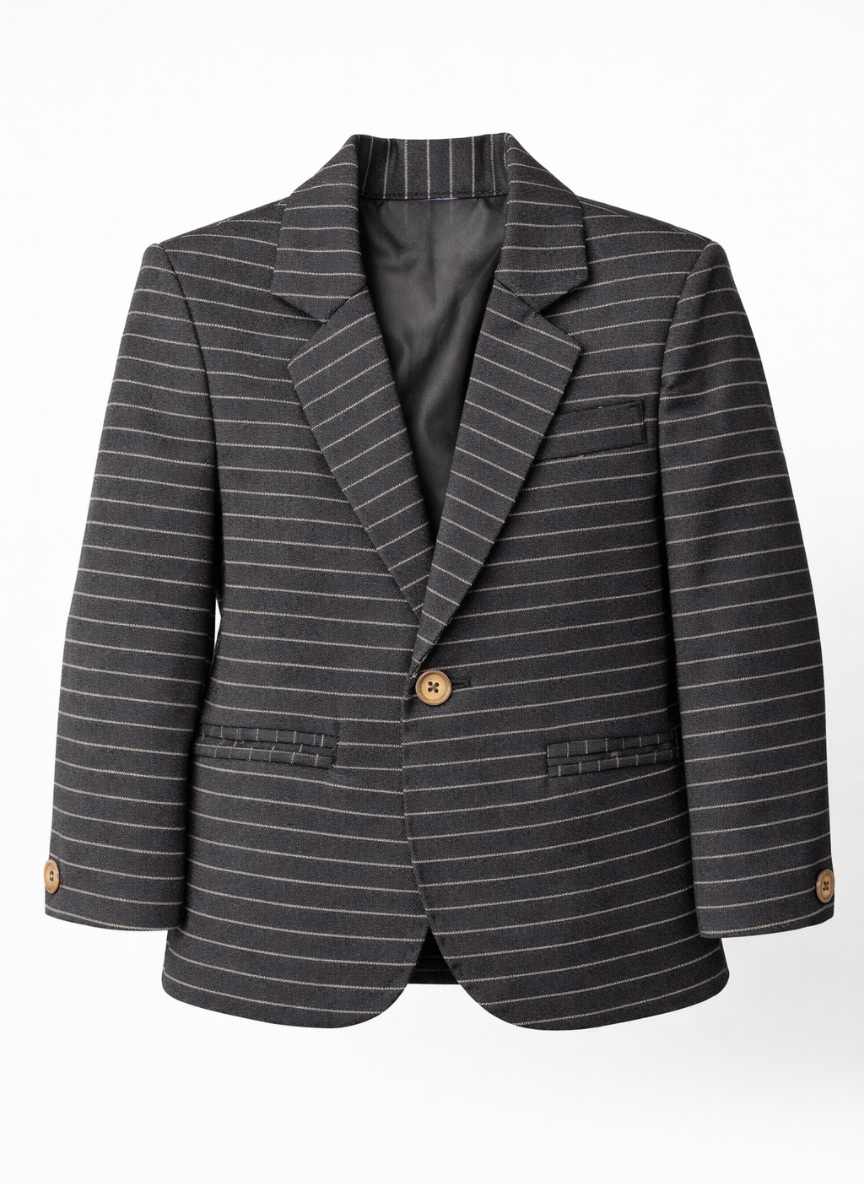 Boys Black Pinstripe Summer-Friendly Thin Blazer