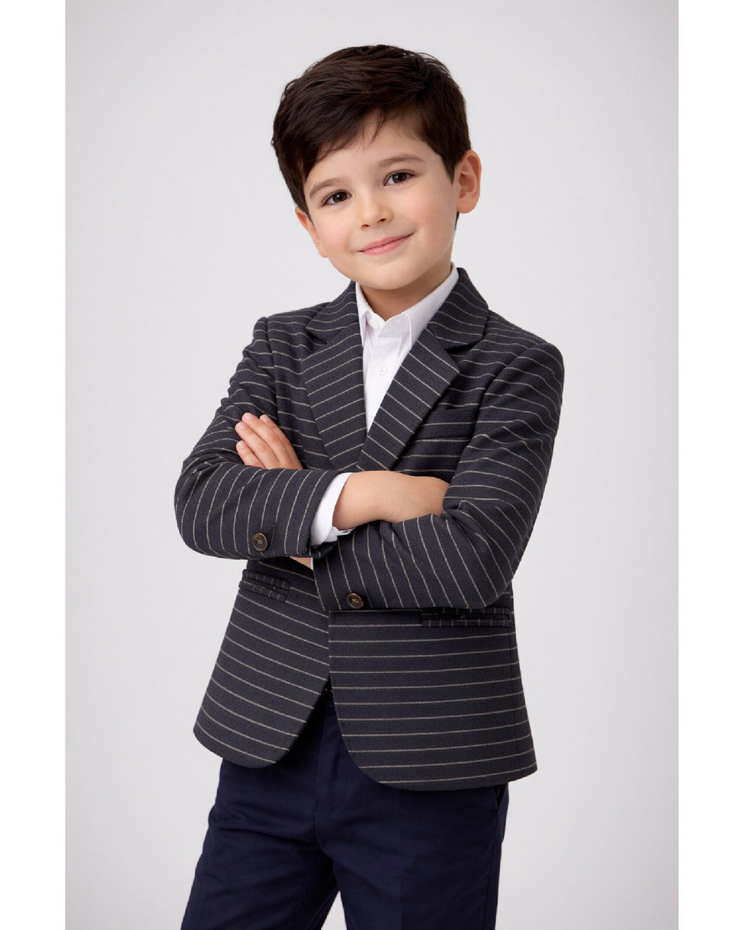 Boys Black Pinstripe Summer-Friendly Thin Blazer