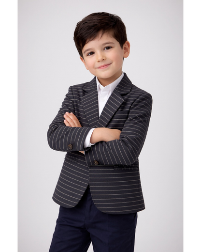 Boys Black Pinstripe Summer-Friendly Thin Blazer