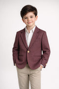 Boys Maroon Patterned Thin Blazer