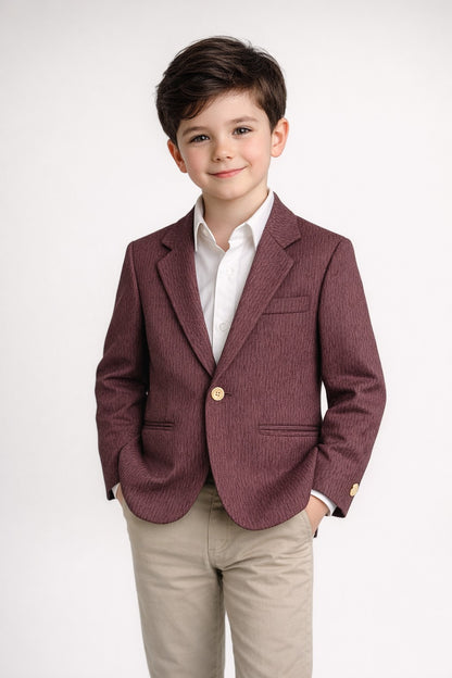Boys Maroon Patterned Thin Blazer