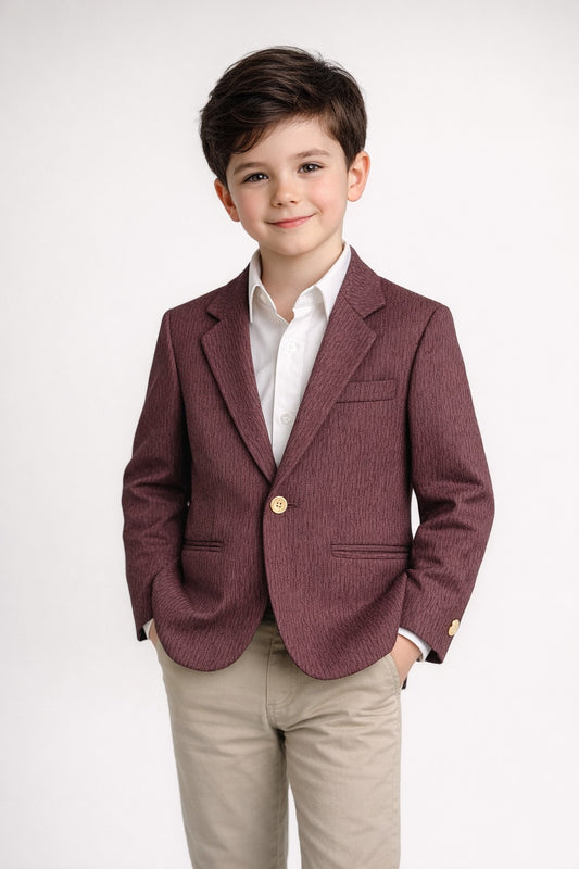 Boys Maroon Patterned Thin Blazer