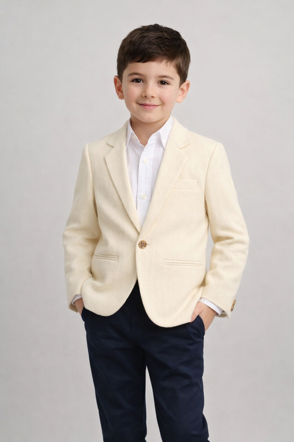 Boys Cream Textured Thin Blazer