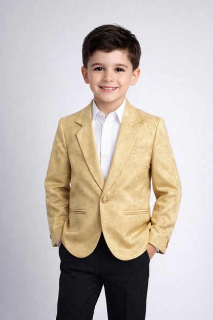 Boys Metallic Gold Textured Thin Blazer