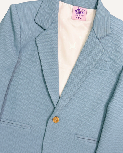 Boys Sky Blue Textured Thin Blazer