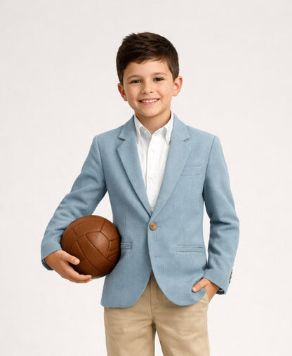 Boys Sky Blue Textured Thin Blazer