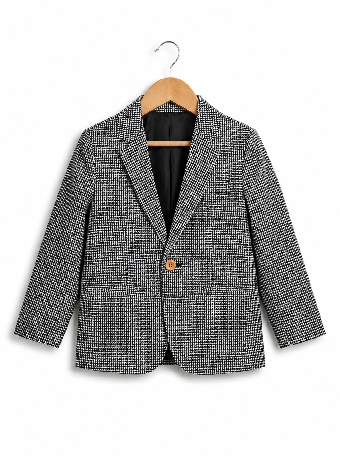 Boys Black and White Cotton Micro-Check Blazer