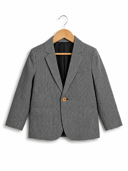 Boys Black and White Cotton Micro-Check Blazer
