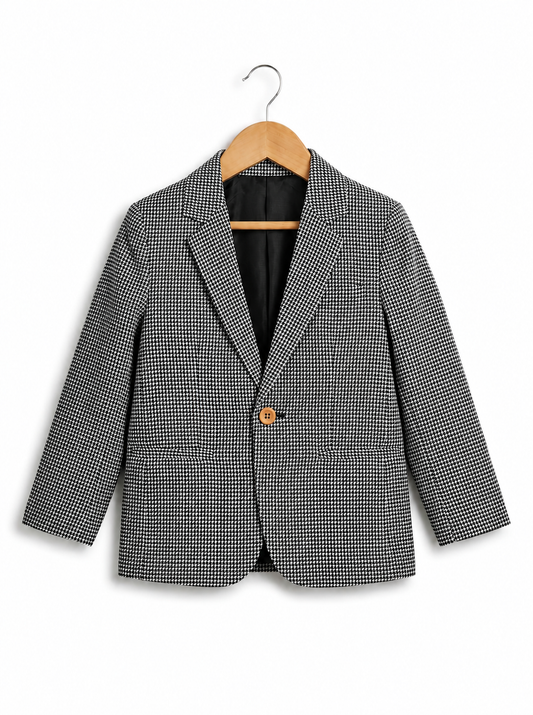 Boys Black and White Cotton Micro-Check Blazer
