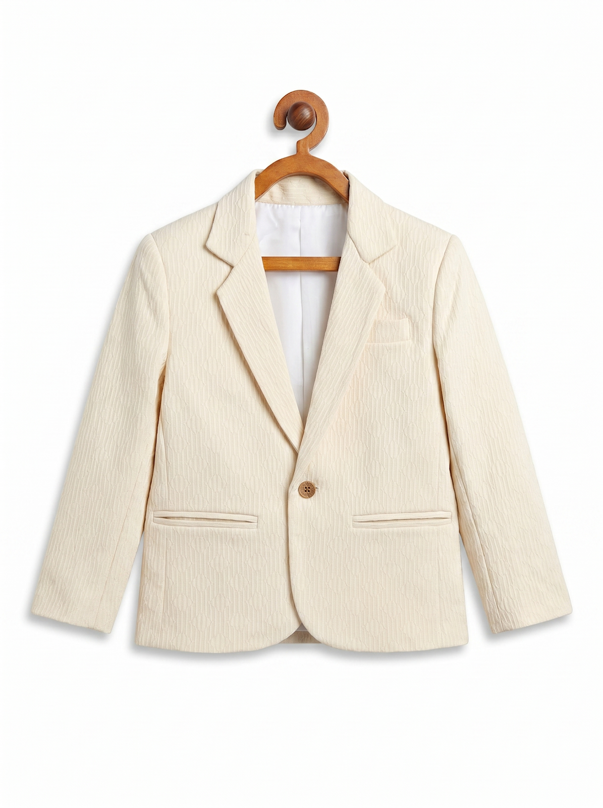 Boys Cream Textured Thin Blazer