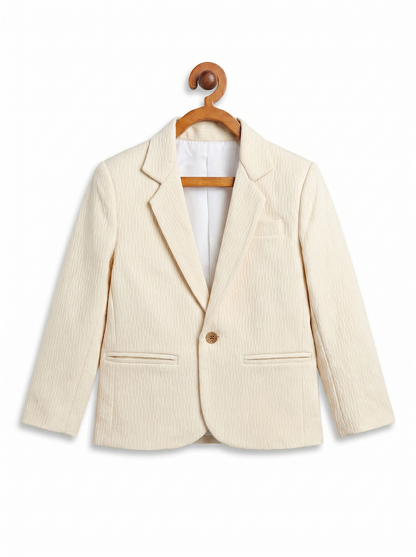 Boys Cream Textured Thin Blazer