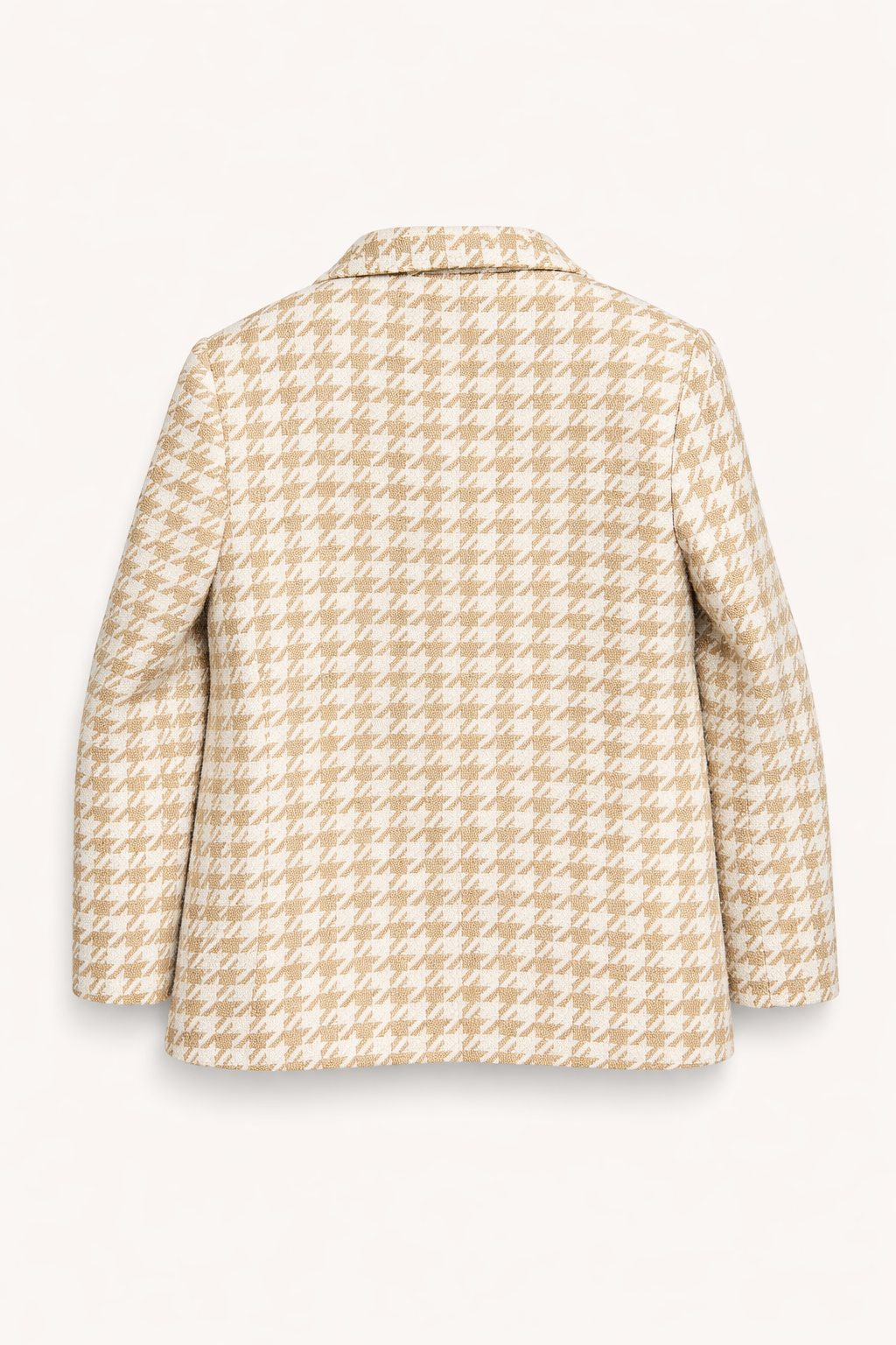 Boys Beige & White Houndstooth Checks Thin Blazer