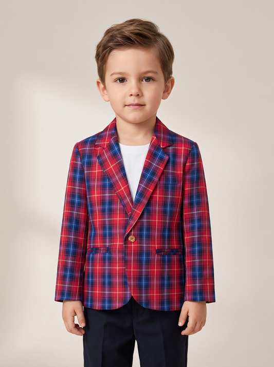 Boys Red Blue Plaid Blazer
