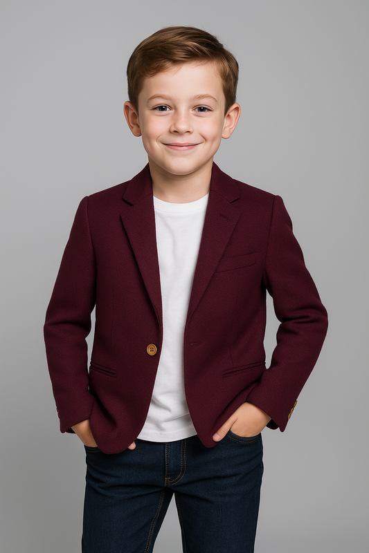 Boys Maroon Textured Blazer