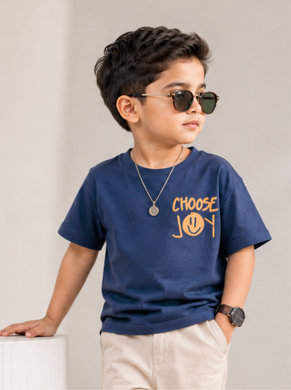 Boys Graphic Printed Drop-Shoulder Cotton T-Shirt - Blue (A)