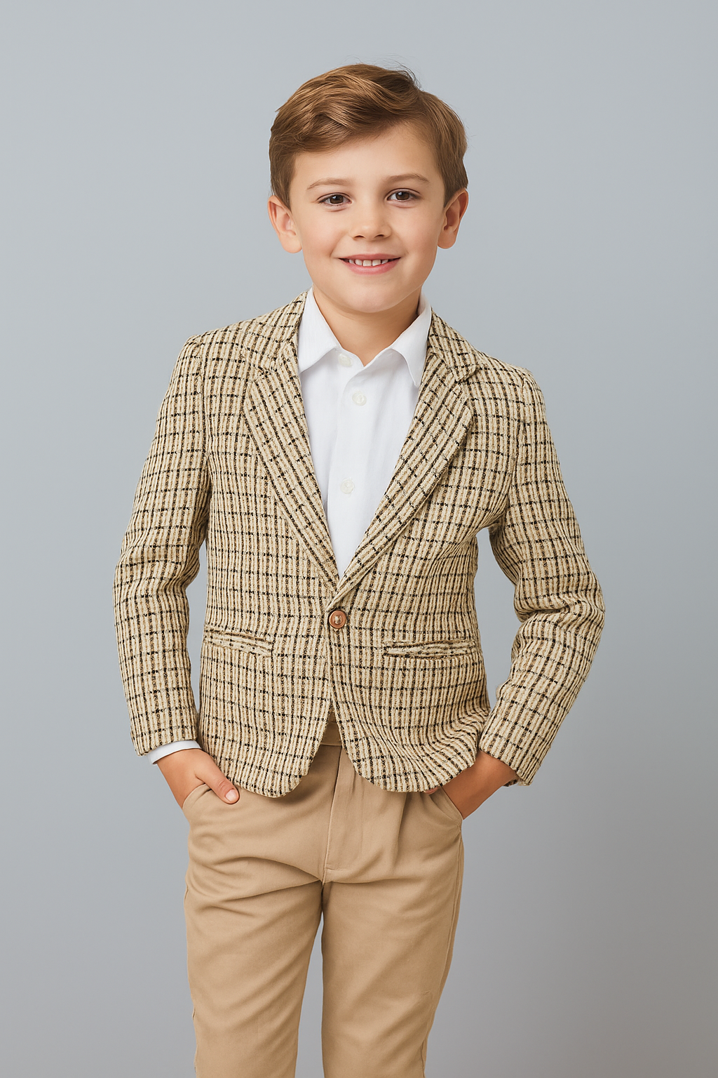 Boys Beige Check Blazer