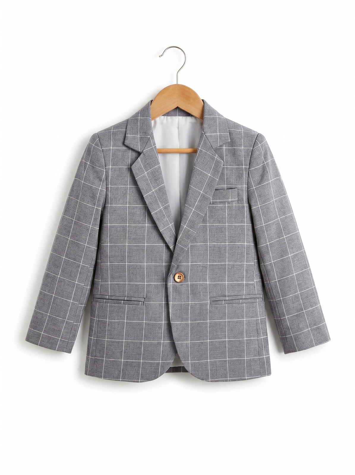 Boys Grey Windowpane Check Cotton Blazer