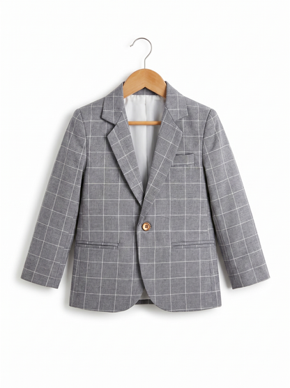 Boys Grey Windowpane Check Cotton Blazer