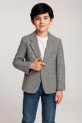 Boys Black and White Cotton Micro-Check Blazer