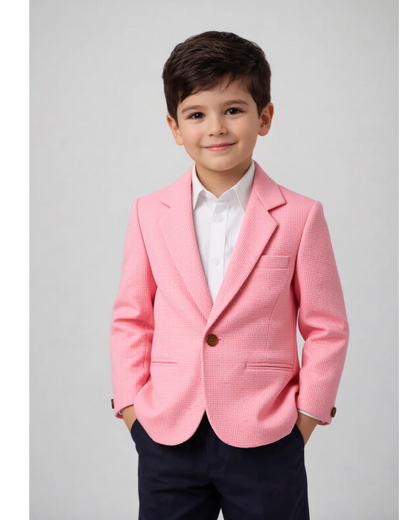 Boys Pink Micro-Textured Thin Blazer