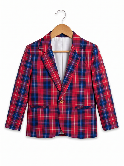 Boys Red Blue Plaid Blazer