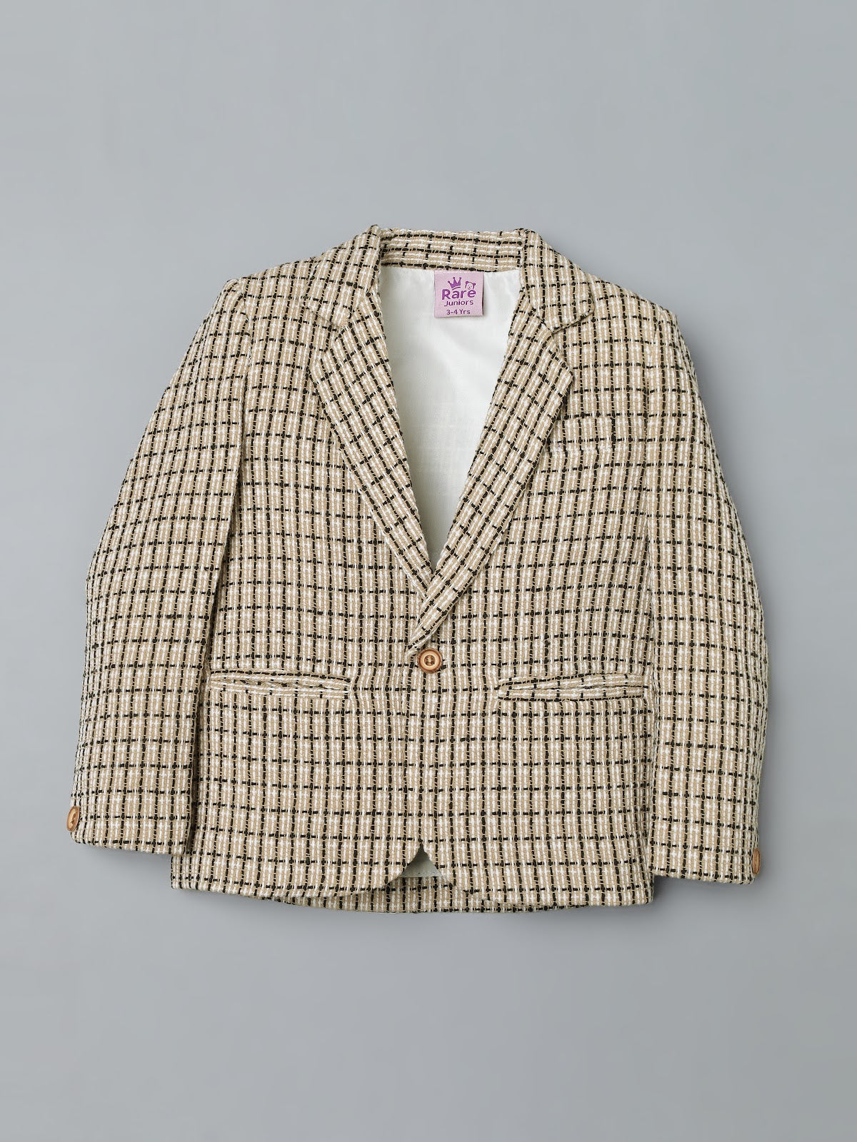 Boys Beige Check Blazer