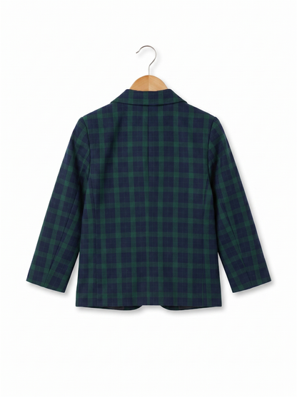 Boys Navy & Green Plaid Cotton Blazer