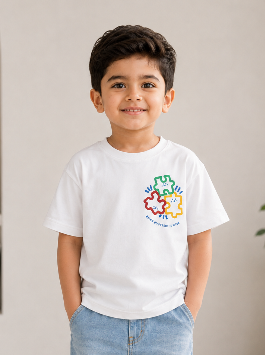 Boys Graphic Printed Drop-Shoulder Cotton T-Shirt - White
