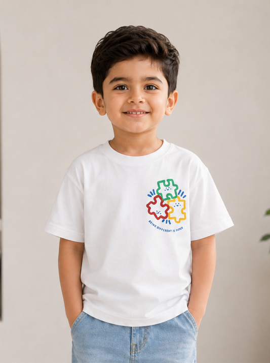 Boys Graphic Printed Drop-Shoulder Cotton T-Shirt - White