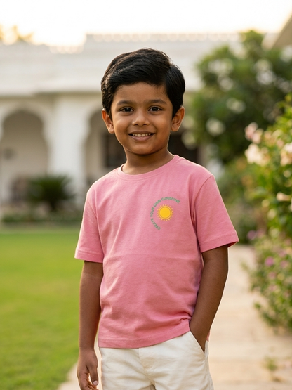 Boys Graphic Printed Drop-Shoulder Sleeves Pure Cotton T-Shirt - Peach