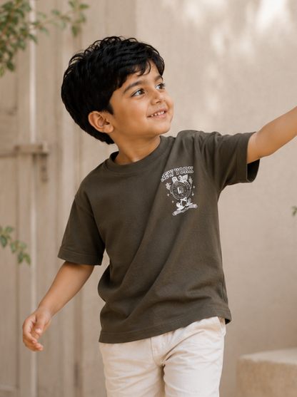 Boys GraphicBack Printed Drop-Shoulder Cotton T-Shirt - Grey