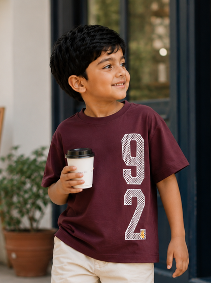Boys Graphic Printed Drop-Shoulder Cotton T-Shirt - Maroon