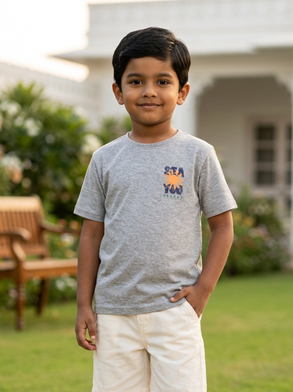Boys Graphic Printed Drop-Shoulder Cotton T-Shirt - Grey