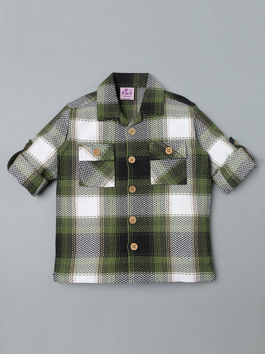 Boys Green Plaid Check Shirt