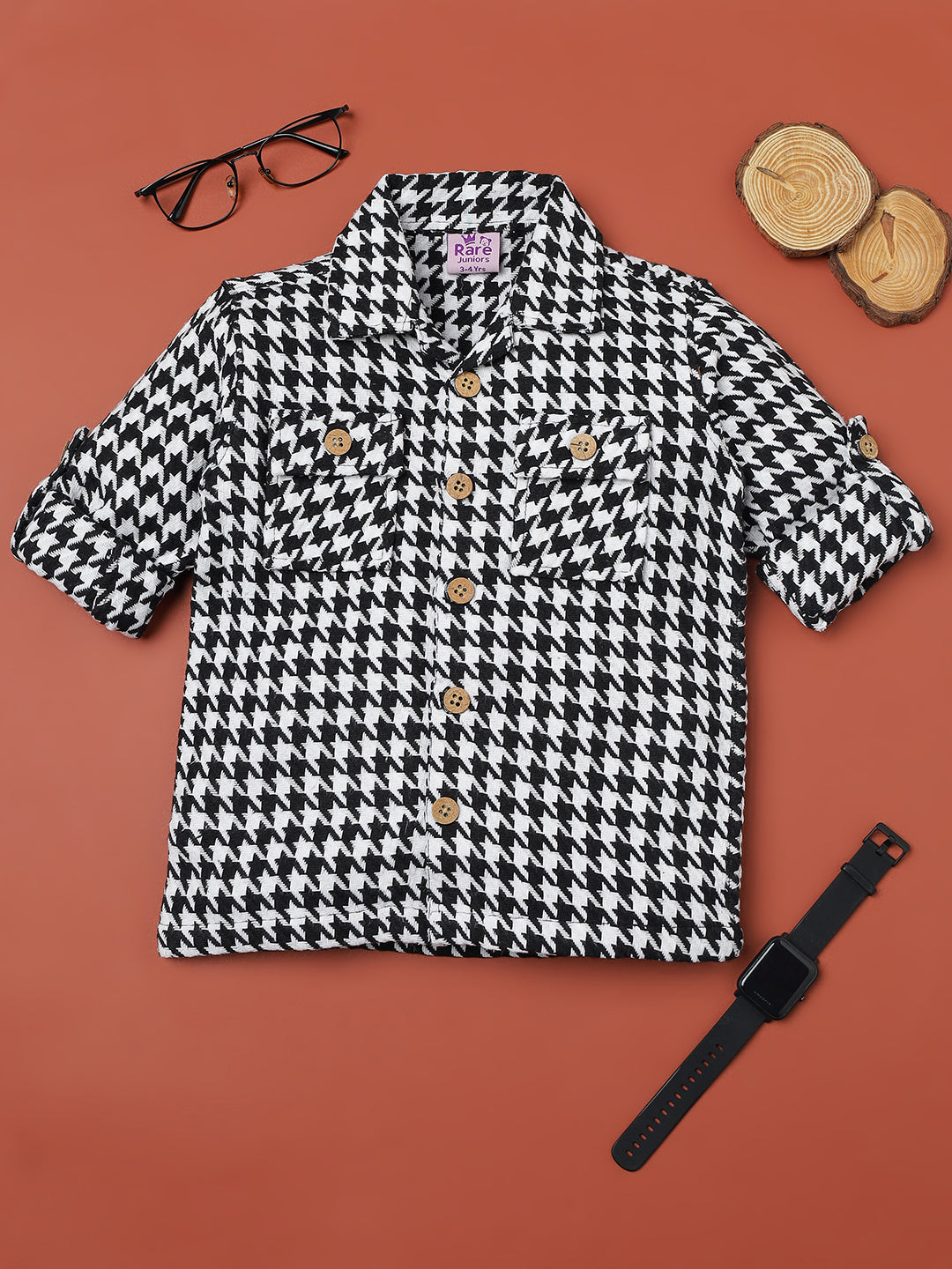 Boys Black & White Checked Shirt