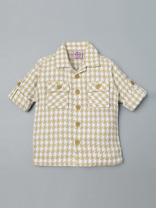 Boys Beige Checked Cotton Shirt